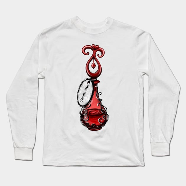 Red Magic Drink Me Bottle Long Sleeve T-Shirt by DeneboArt